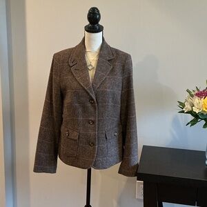 L.L. Bean Brown Windowpane Wool-Blend Blazer
